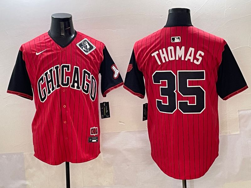 Men Chicago White Sox 35 Thomas Red Stripe Joint Name 2025 Nike MLB Jersey style 8